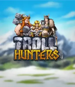 Графика слота "Troll Hunters" от Play'N Go, на котором представлены три воина-викинга: две женщины и один мужчина, одетые в традиционные броню викингов. За их спинами виднеются горные вершины, что создаёт атмосферу скандинавской мифологии. Этот игровой автомат идеален для любителей викингских саг и эпических приключений.